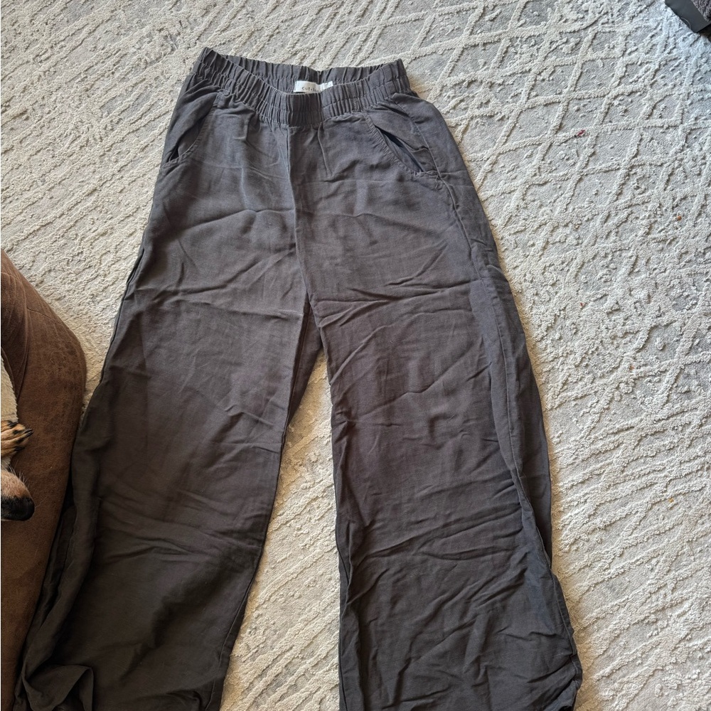 Linen Wide Leg Cut Loose Pants / Gray size XS